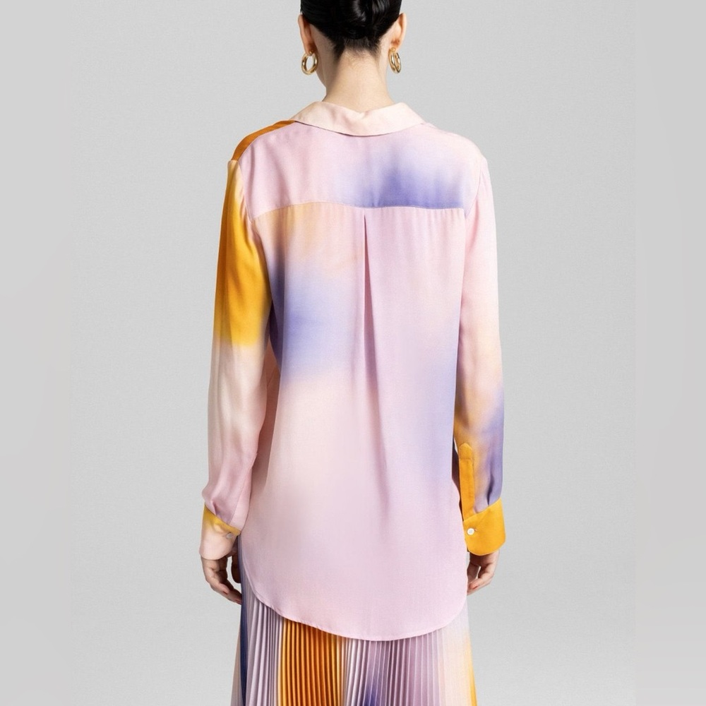 ALC tie dye TOP long sleeve button silk blouse size 2 - Picture 2 of 16